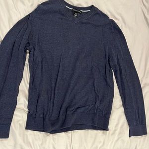 Structure cotton/wool blend sweater large navy blue